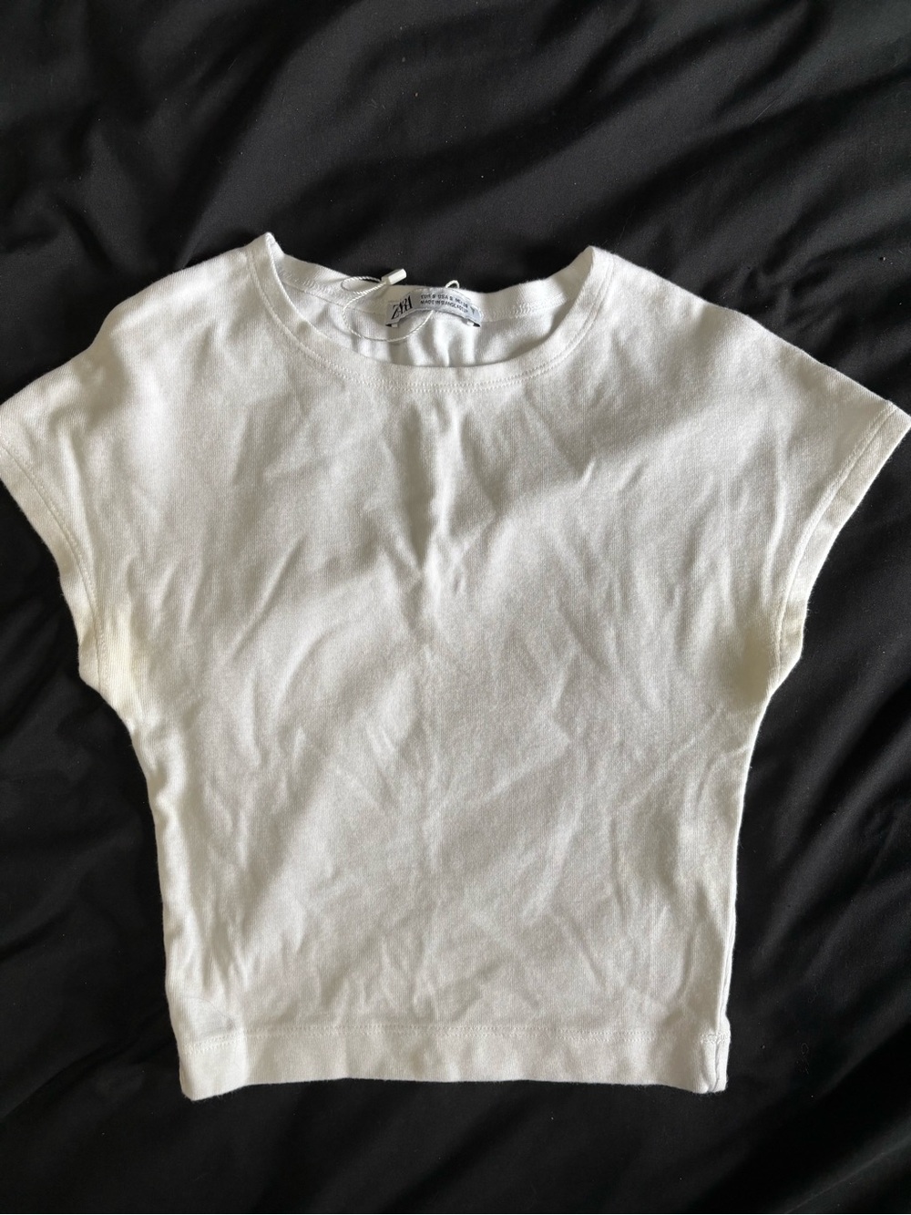 Zara White Short-Sleeve Crop Top - Picture 1 of 2
